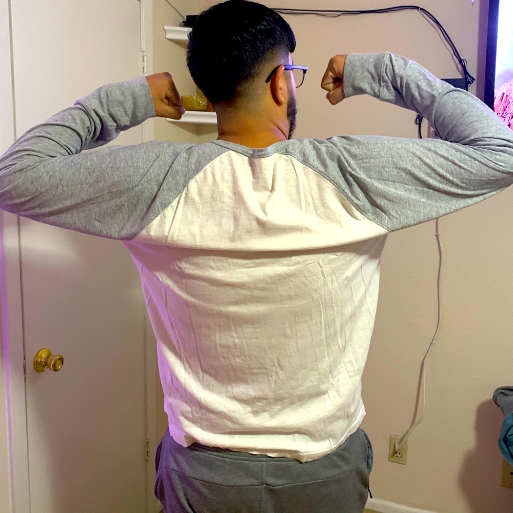 American Eagle Grey Baseball Long Sleeve Shirt